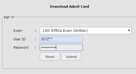 13th NTRCA admit card Download