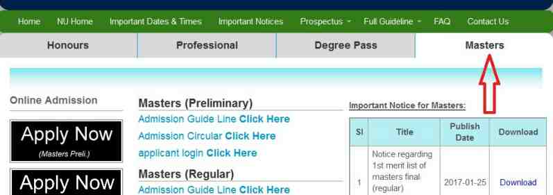 Masters Admission Result