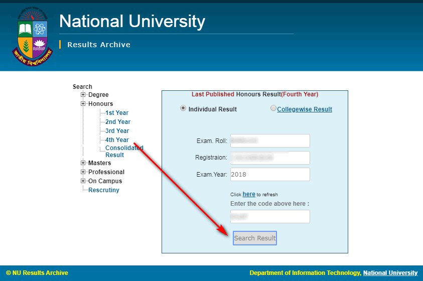 NU Honours 4th Year Exam Result